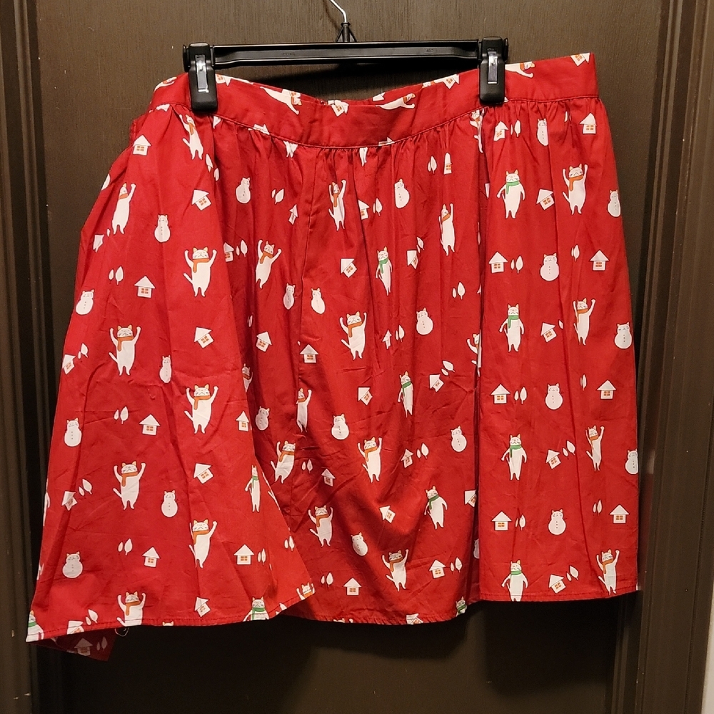 Modcloth Red Adorable Cat Print Mini Skirt Size 3X. NWOT